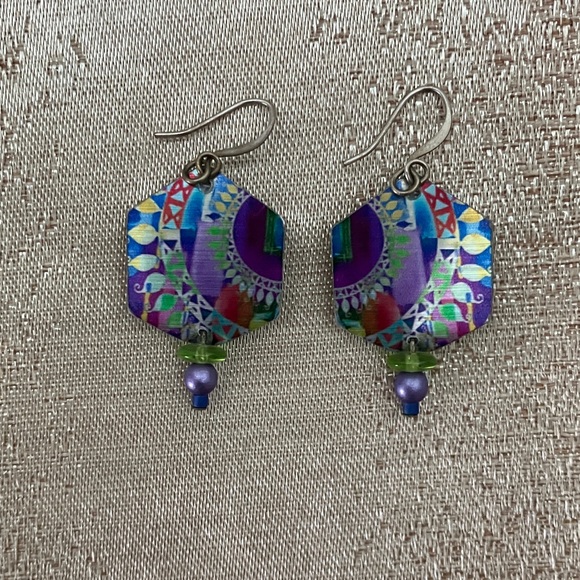 Handmade Colorful Hexagon Earrings 3/4” W, 1 1/8”L - Picture 2 of 5